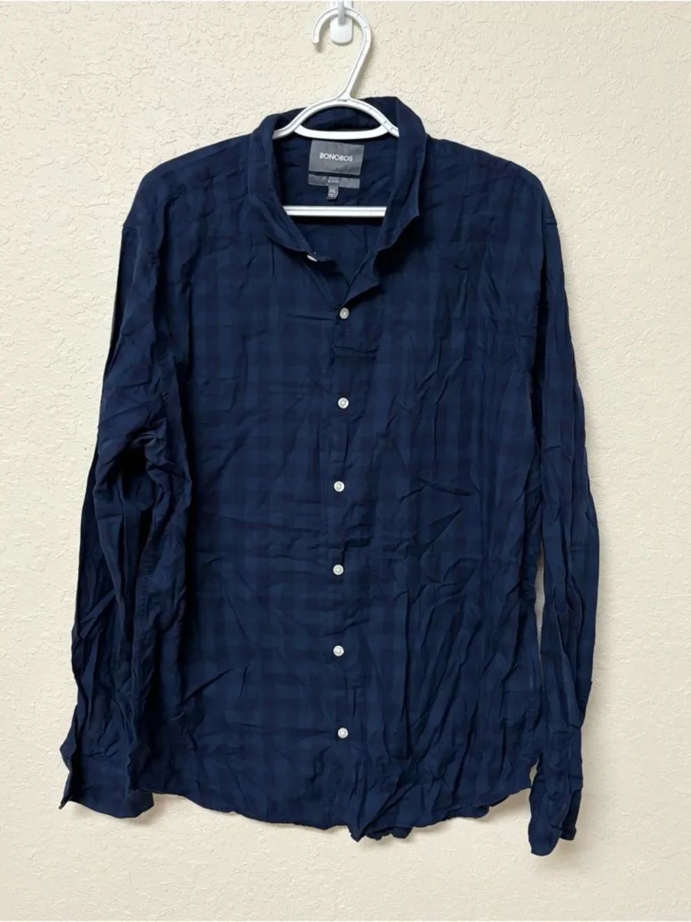 Bonobos Mens Slim Fit Button Down Polo Size 2XL 100% Cotton Blue Plaid